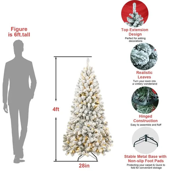 6ft Pre-lit Flocked Artificial Christmas Tree Environmentally Friendly Fireproof Artificial Christmas Flocked Tree