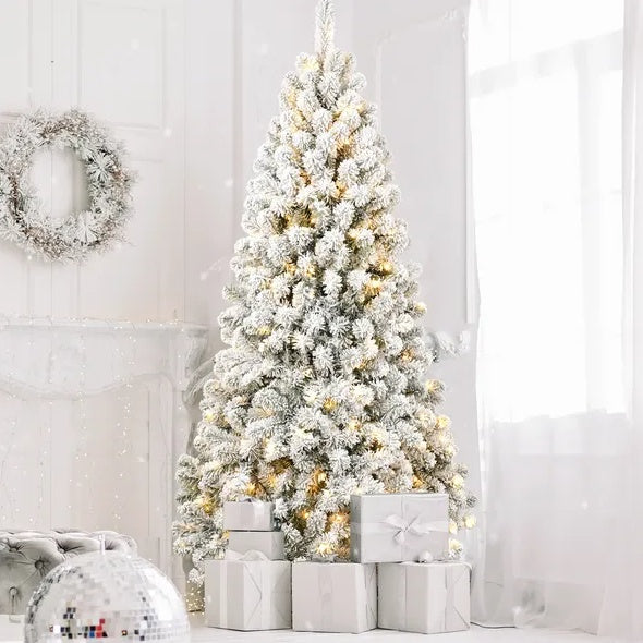 6ft Pre-lit Flocked Artificial Christmas Tree Environmentally Friendly Fireproof Artificial Christmas Flocked Tree