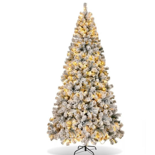 6ft Pre-Lit Snow Flocked Christmas Tree, Holiday Artificial Christmas Tree With  Branch Tips, 250 Warm White Lights