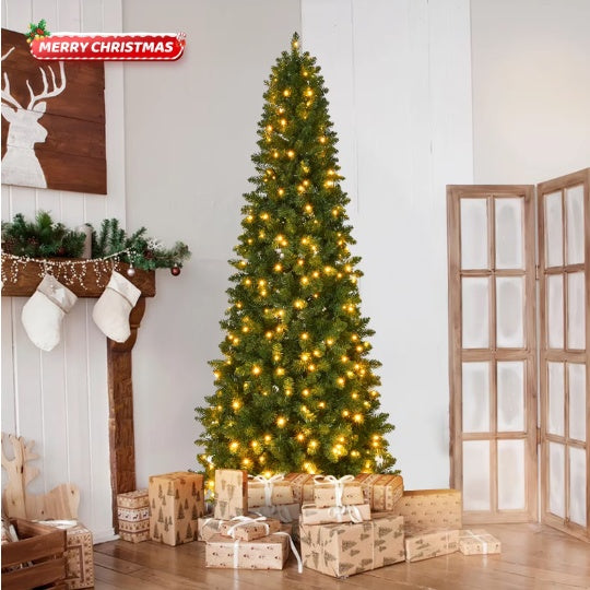 7.5Ft Pre-Lit Premium Snow Flocked Hinged Artificial Christmas Tree With 350 Lights