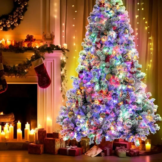 7.5ft Pre-Lit Artificial Christmas Tree Snow Flocked Xmas Tree W  Remote-Controlled 550 Multi-Color Lights Decor