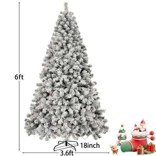 6ft Pre-Lit Snow Flocked Christmas Tree, Holiday Artificial Christmas Tree With  Branch Tips, 250 Warm White Lights