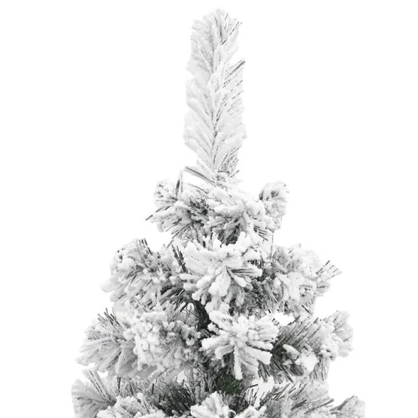 Slim Artificial Christmas Tree With Flocked Snow Green 5 Ft PVC