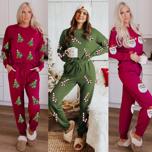 Women's Christmas Sequins Long Sleeve Pants Two-piece Set Fashion Casual Set