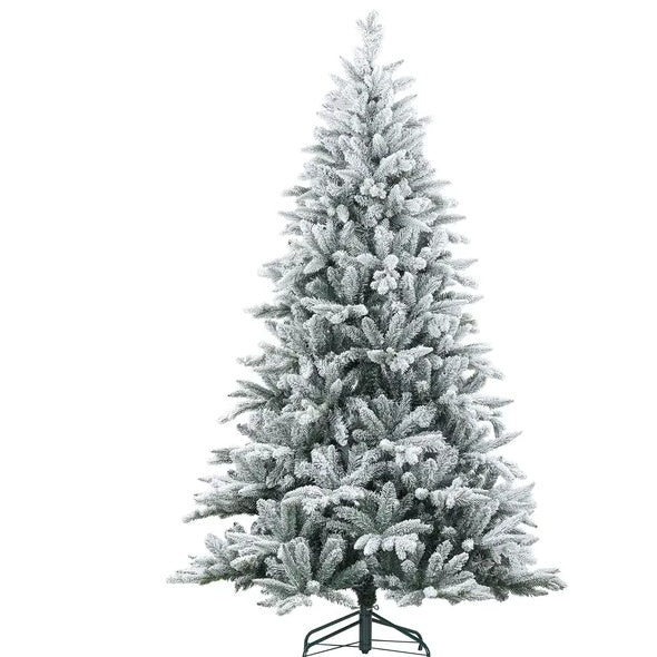 7 Ft Snow Flocked Artificial Christmas Tree With 1401 Tips, Foldable Metal Stand, Easy Assembly, Hinged Xmas Tree For Home, Office, Holiday, Green