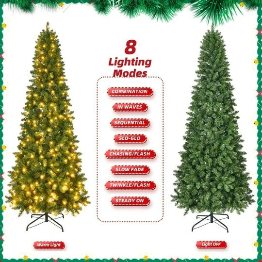 7.5Ft Pre-Lit Premium Snow Flocked Hinged Artificial Christmas Tree With 350 Lights