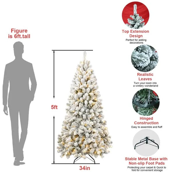 6ft Pre-lit Flocked Artificial Christmas Tree Environmentally Friendly Fireproof Artificial Christmas Flocked Tree