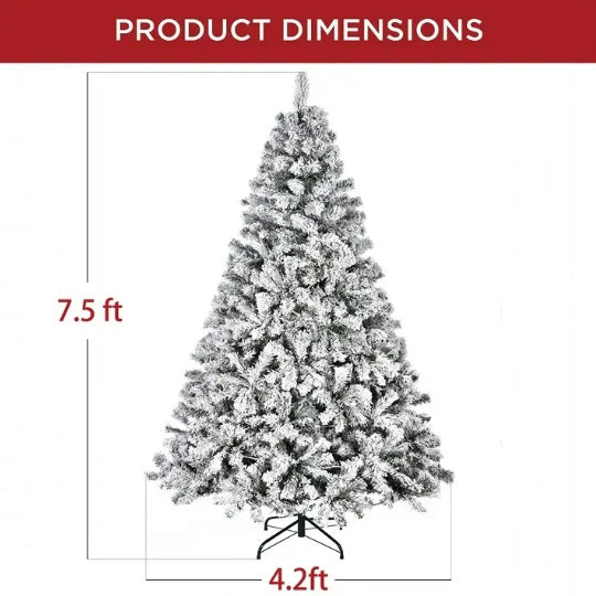 7.5ft Pre-Lit Artificial Christmas Tree Snow Flocked Xmas Tree W  Remote-Controlled 550 Multi-Color Lights Decor