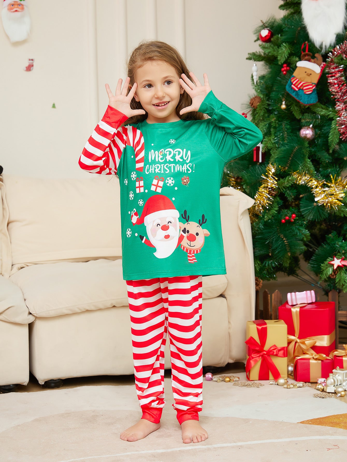 New Cartoon Santa Claus Letter Printing Parent-child Christmas Pajamas Home Wear Suit