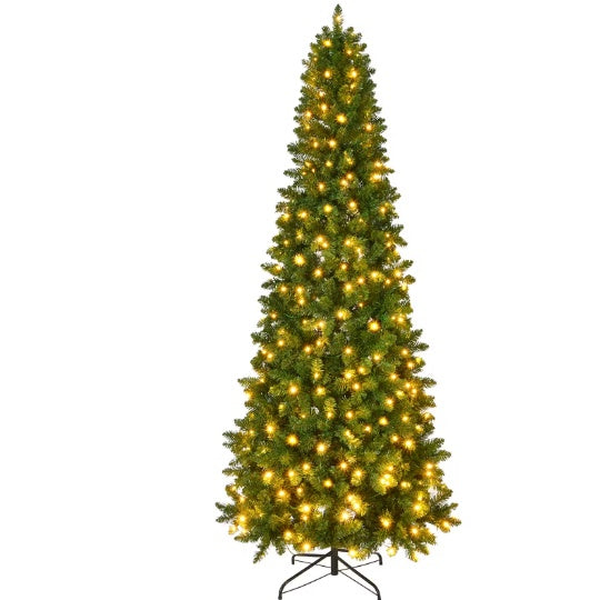 7.5Ft Pre-Lit Premium Snow Flocked Hinged Artificial Christmas Tree With 350 Lights