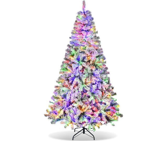 7.5ft Pre-Lit Artificial Christmas Tree Snow Flocked Xmas Tree W  Remote-Controlled 550 Multi-Color Lights Decor