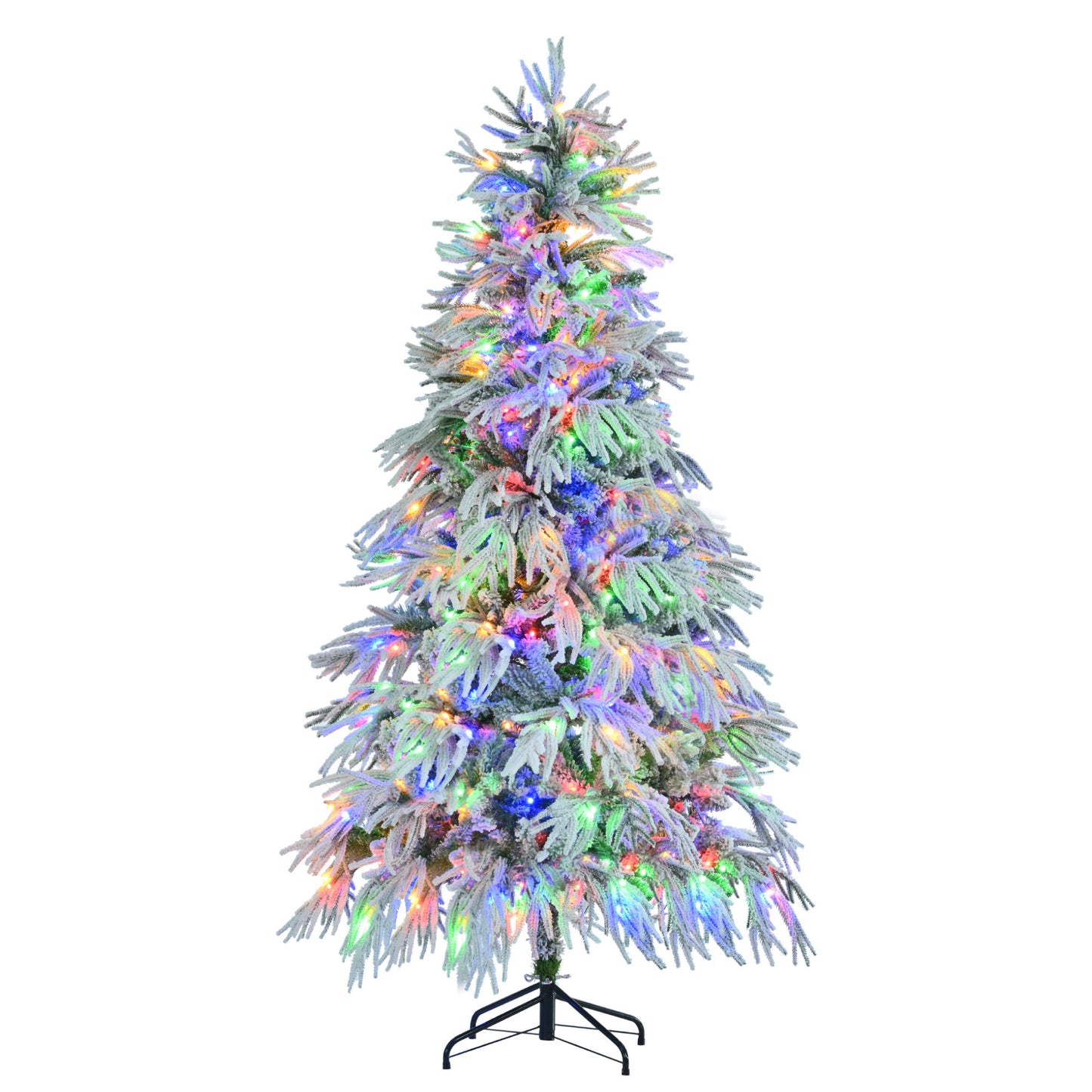 6 Feet Pre-installed Spruce Snow Cover Christmas Tree With 300 Multi-color LED Lights