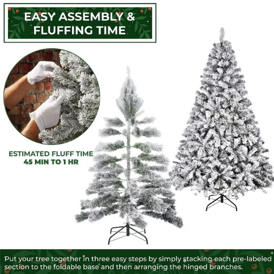 7.5ft Pre-Lit Artificial Christmas Tree Snow Flocked Xmas Tree W  Remote-Controlled 550 Multi-Color Lights Decor